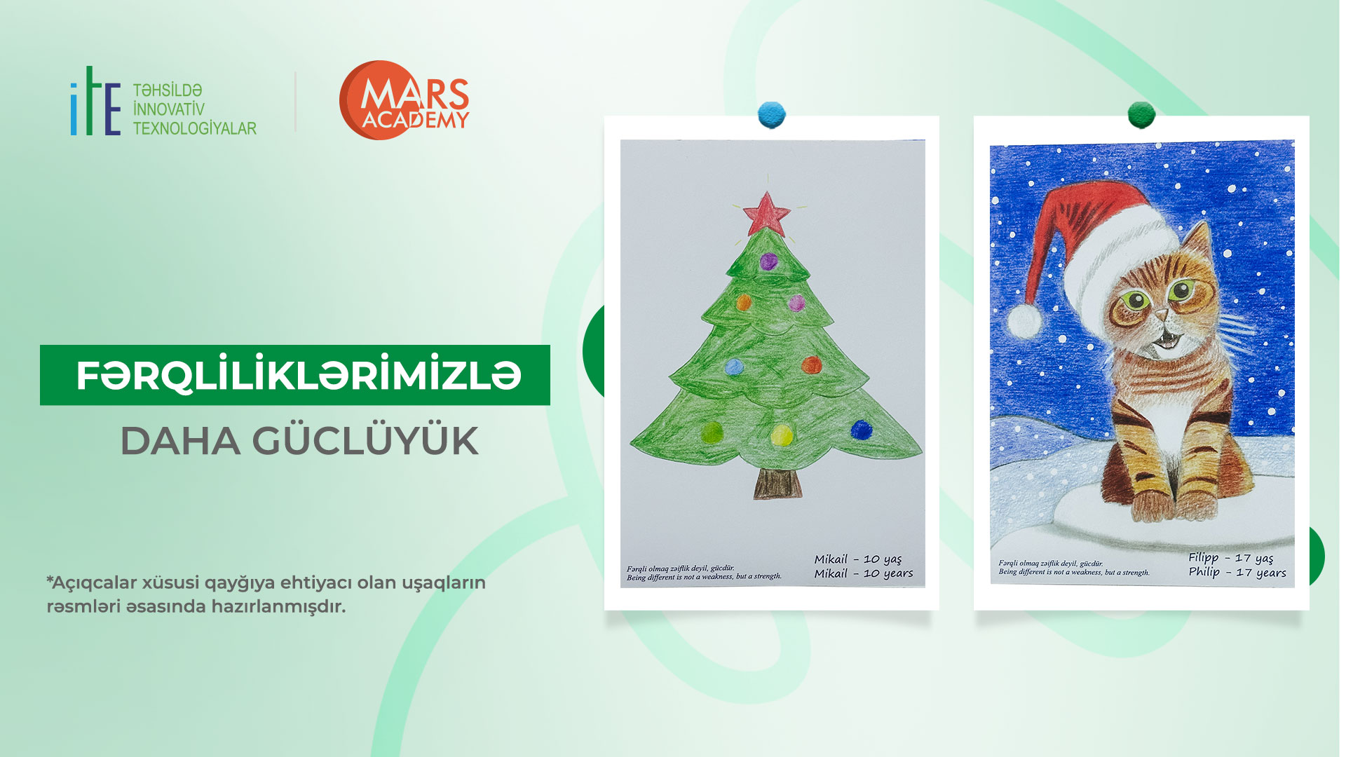 Bekind komandası ilə birgə layihə çərçivəsində fərqli uşaqlar Yeni il münasibətilə tərəfdaşlarımız üçün unikal təbrik açıqçaları hazırladılar.